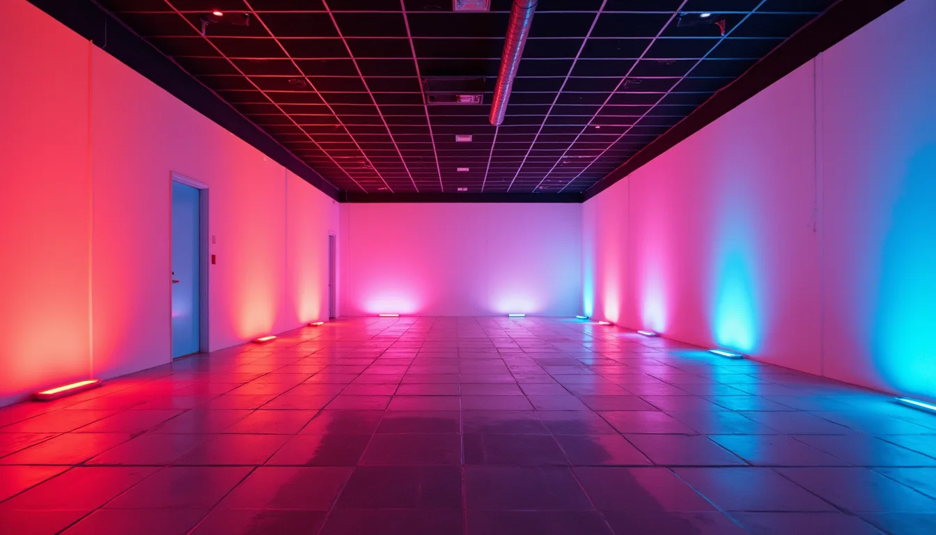 piste de danse au neon avec dalles colorees lumineuses le soir a Rennes